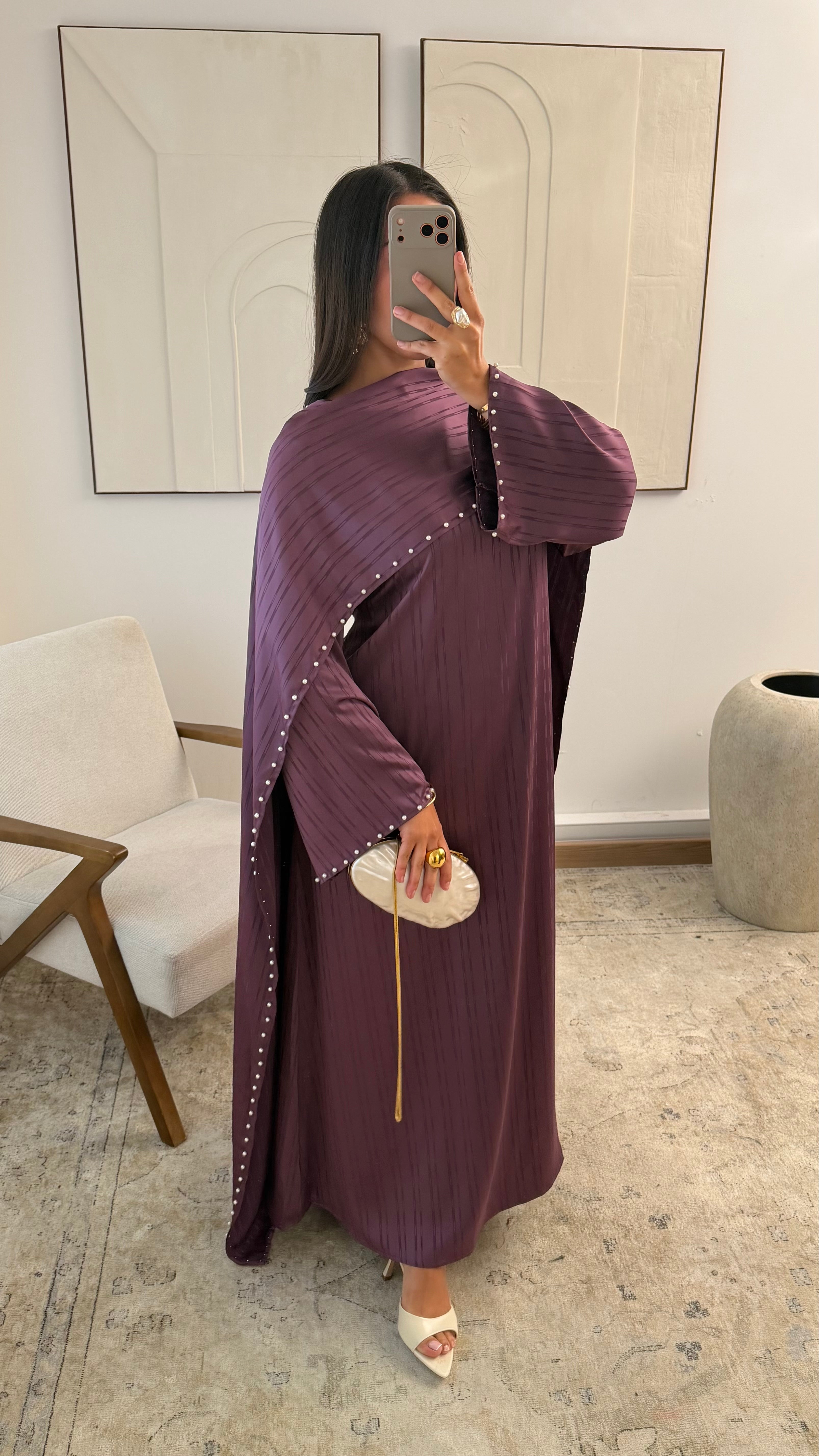 Abaya à étole avec perles