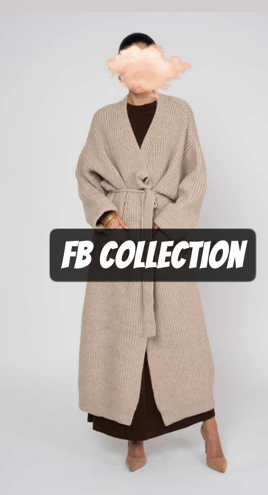 Manteau long tricoté beige