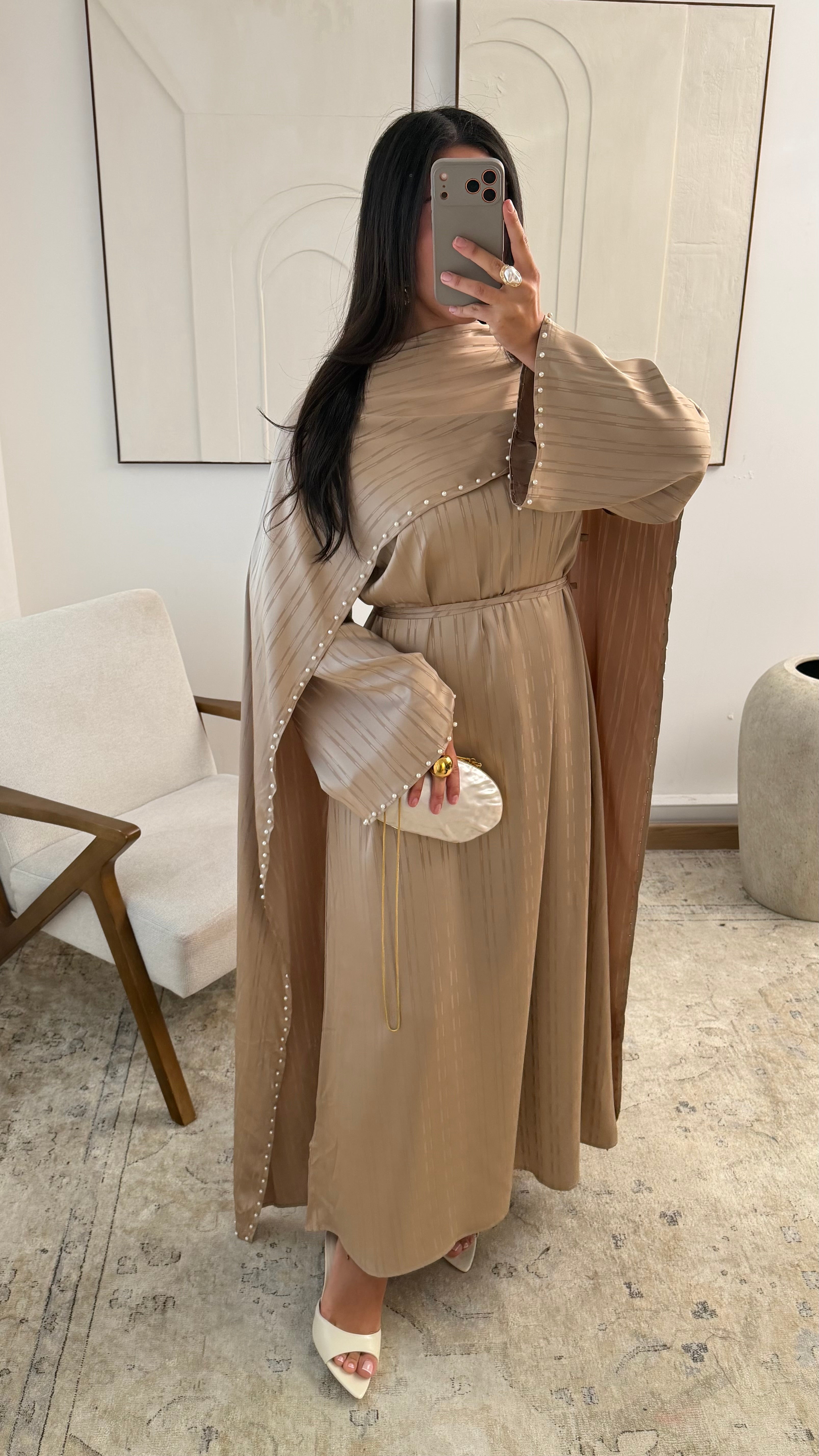 Abaya à étole avec perles