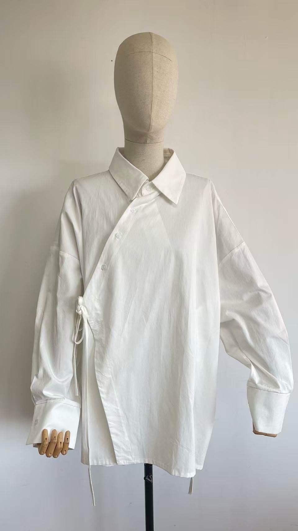 Chemise oversize asymétrique femme 100 % coton – Élégance minimaliste & confort absolu