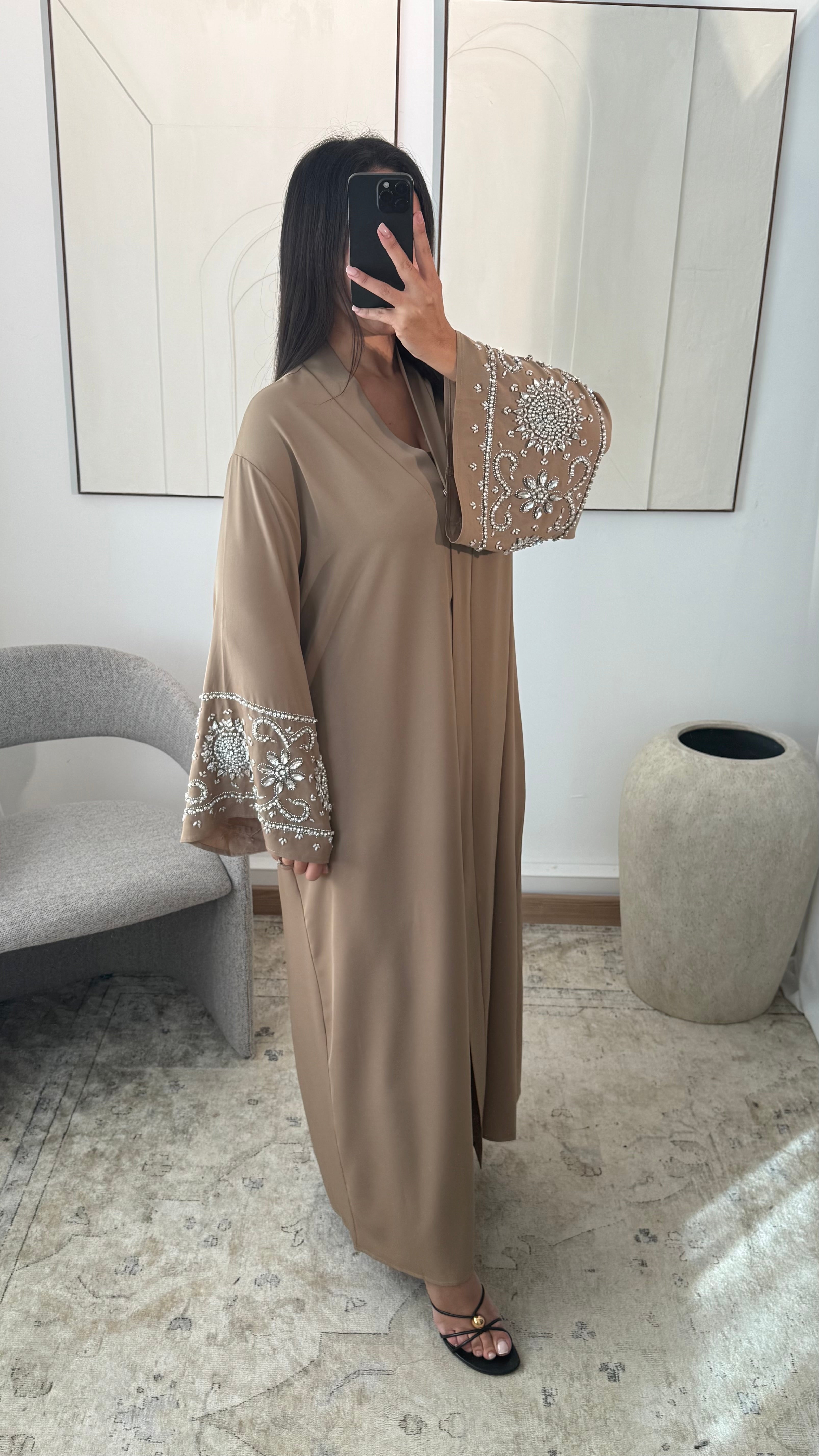 Abaya kimono avec strass aux poignets