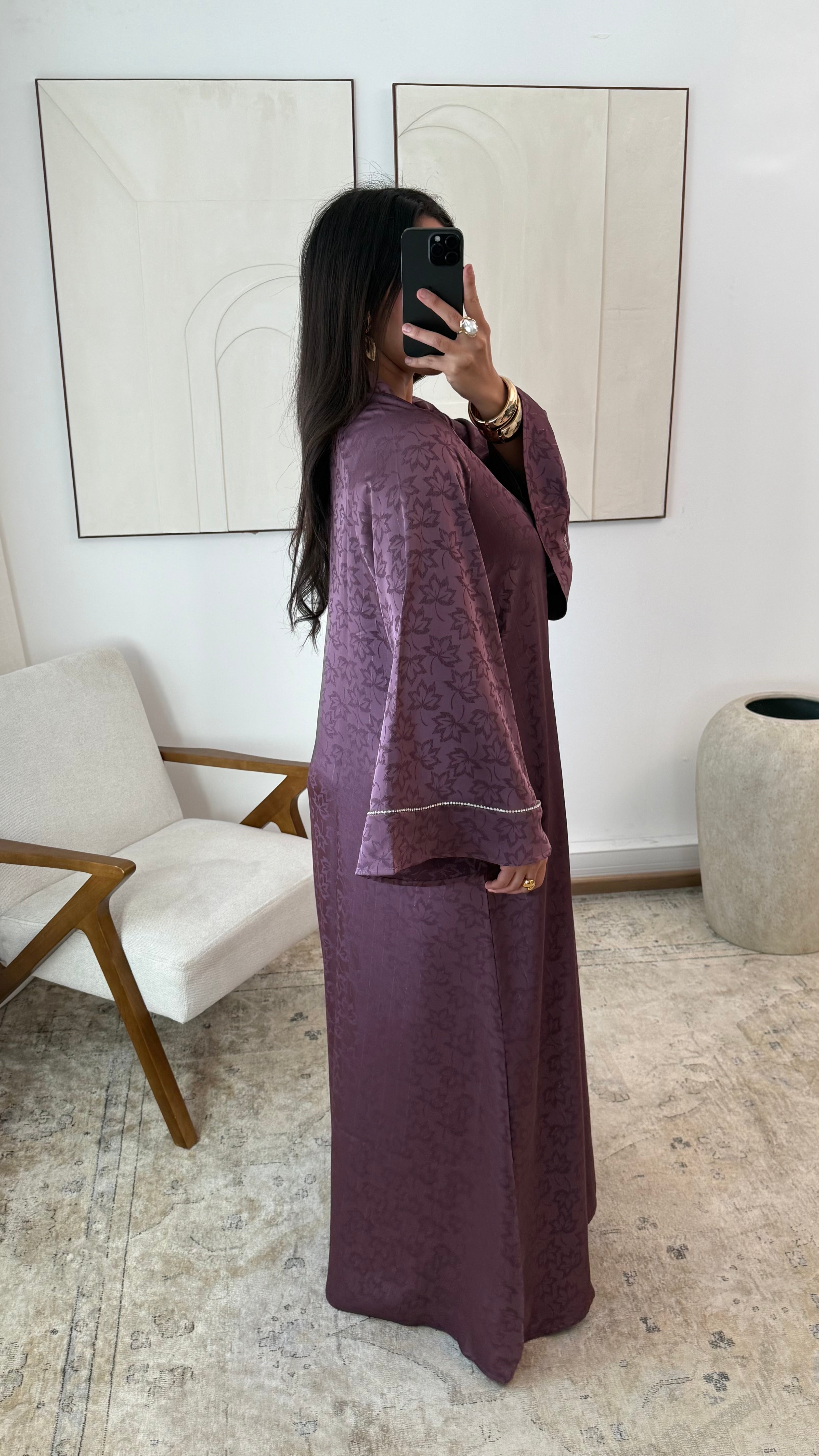 Abaya en satin manches en strass
