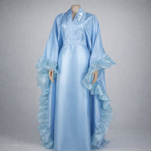 Boubou satin bleu ciel à volant