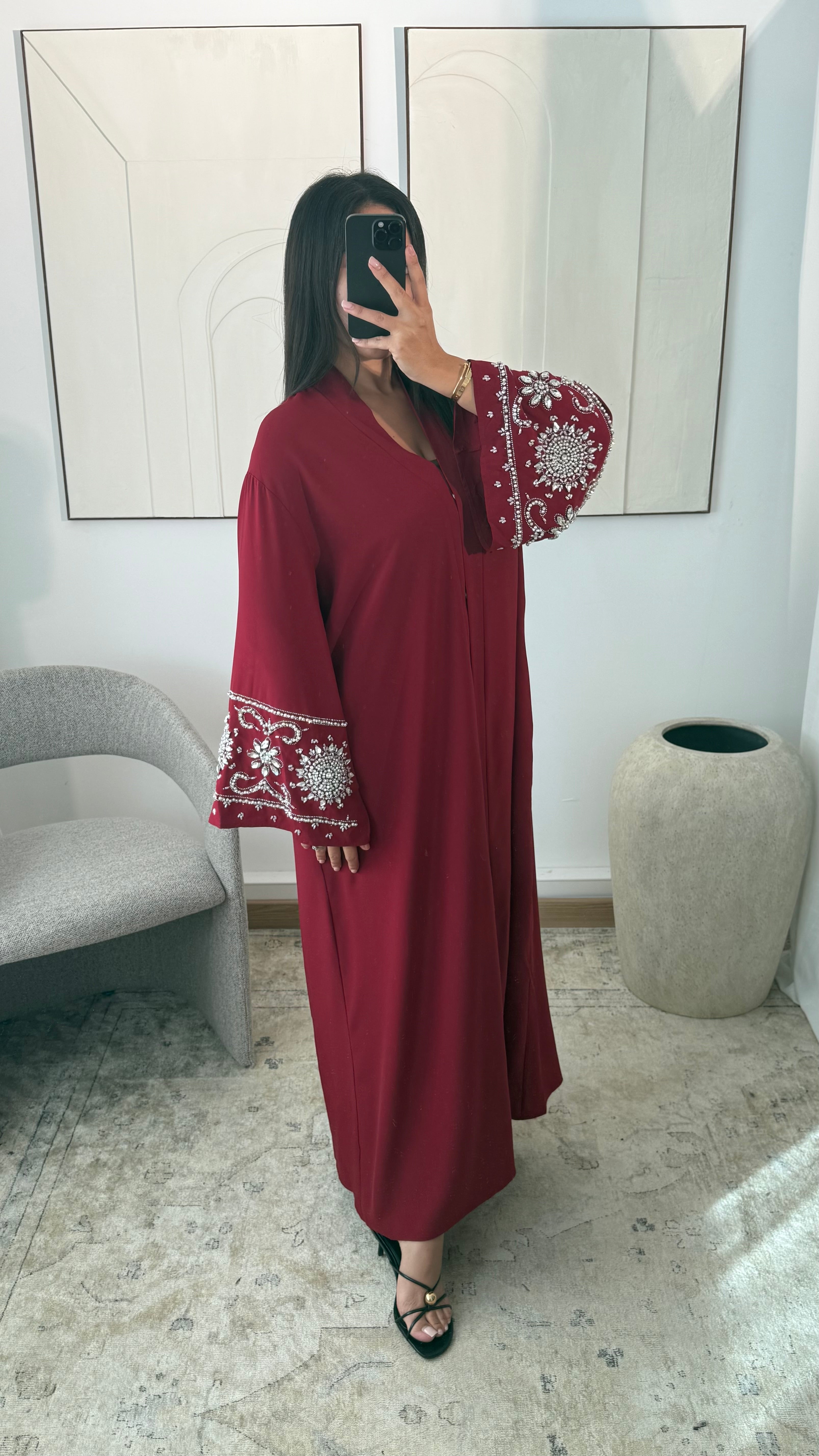 Abaya kimono avec strass aux poignets